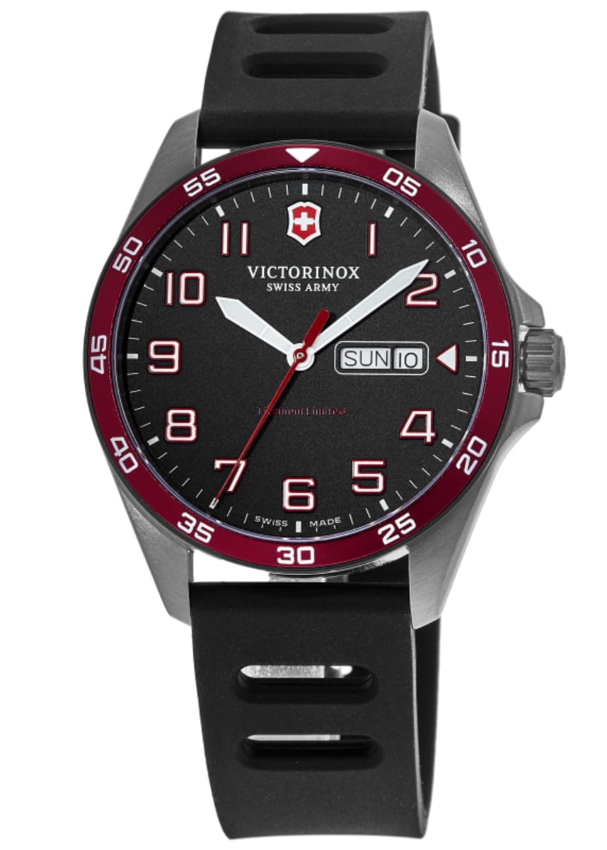 Fieldforce Sport Limited Edition Black Dial Red Bezel Titanium Rubber Strap Men's Watch 249168
