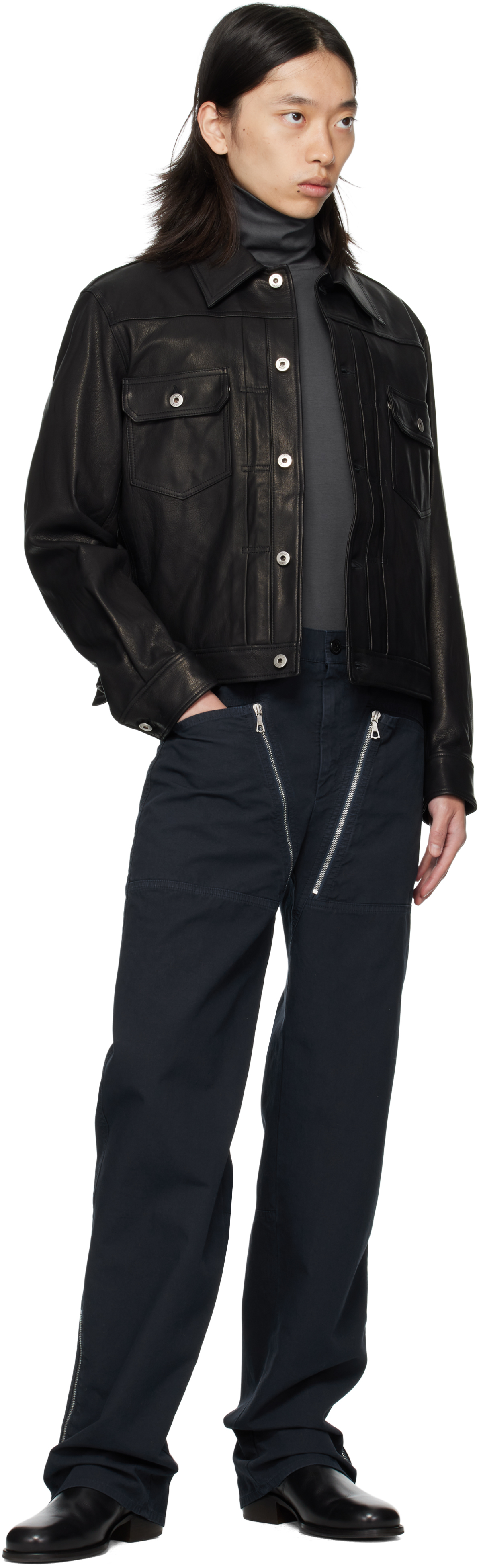 Navy Zip Trousers