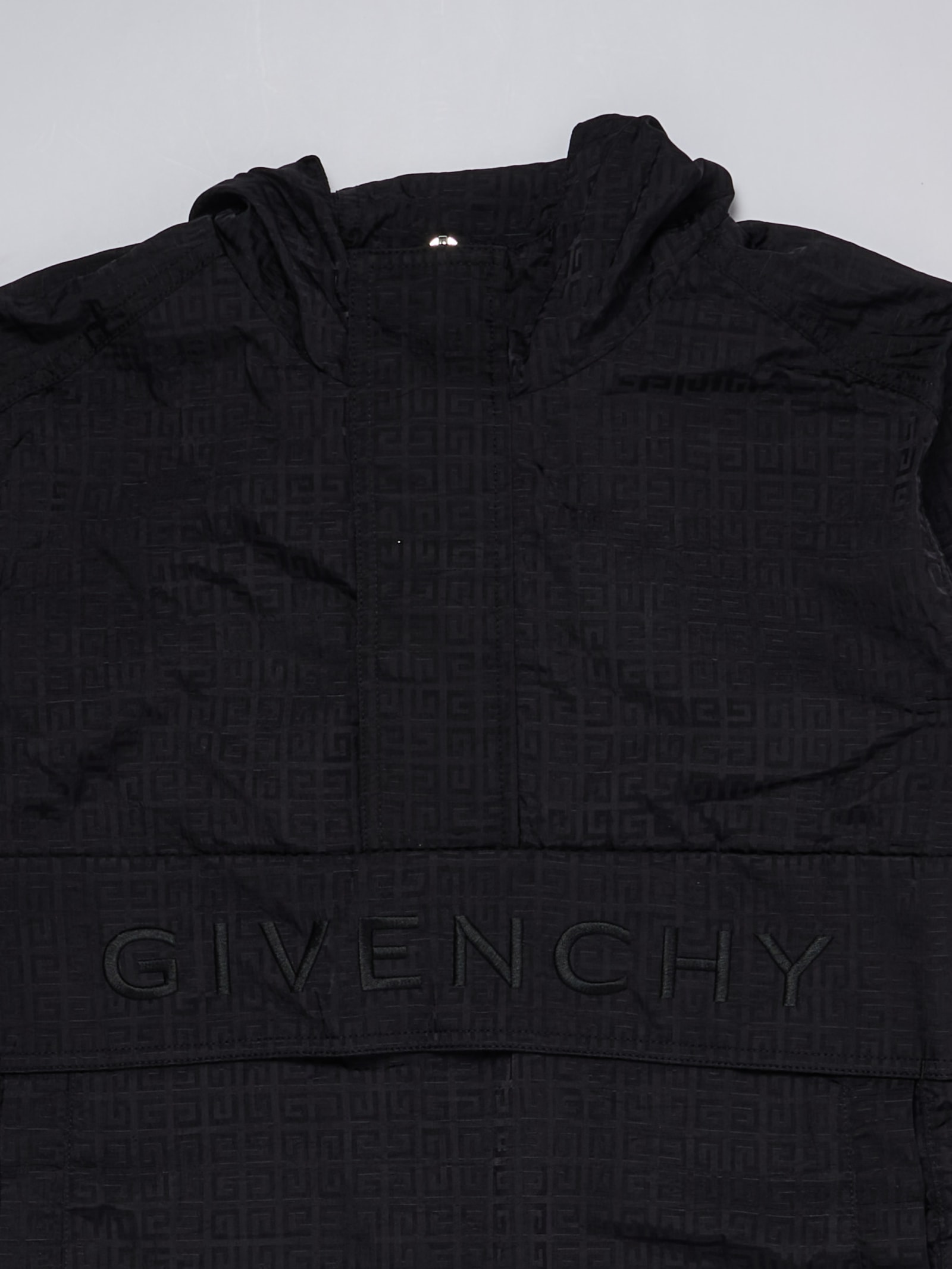 Logo-embroidered hooded jacket - Black