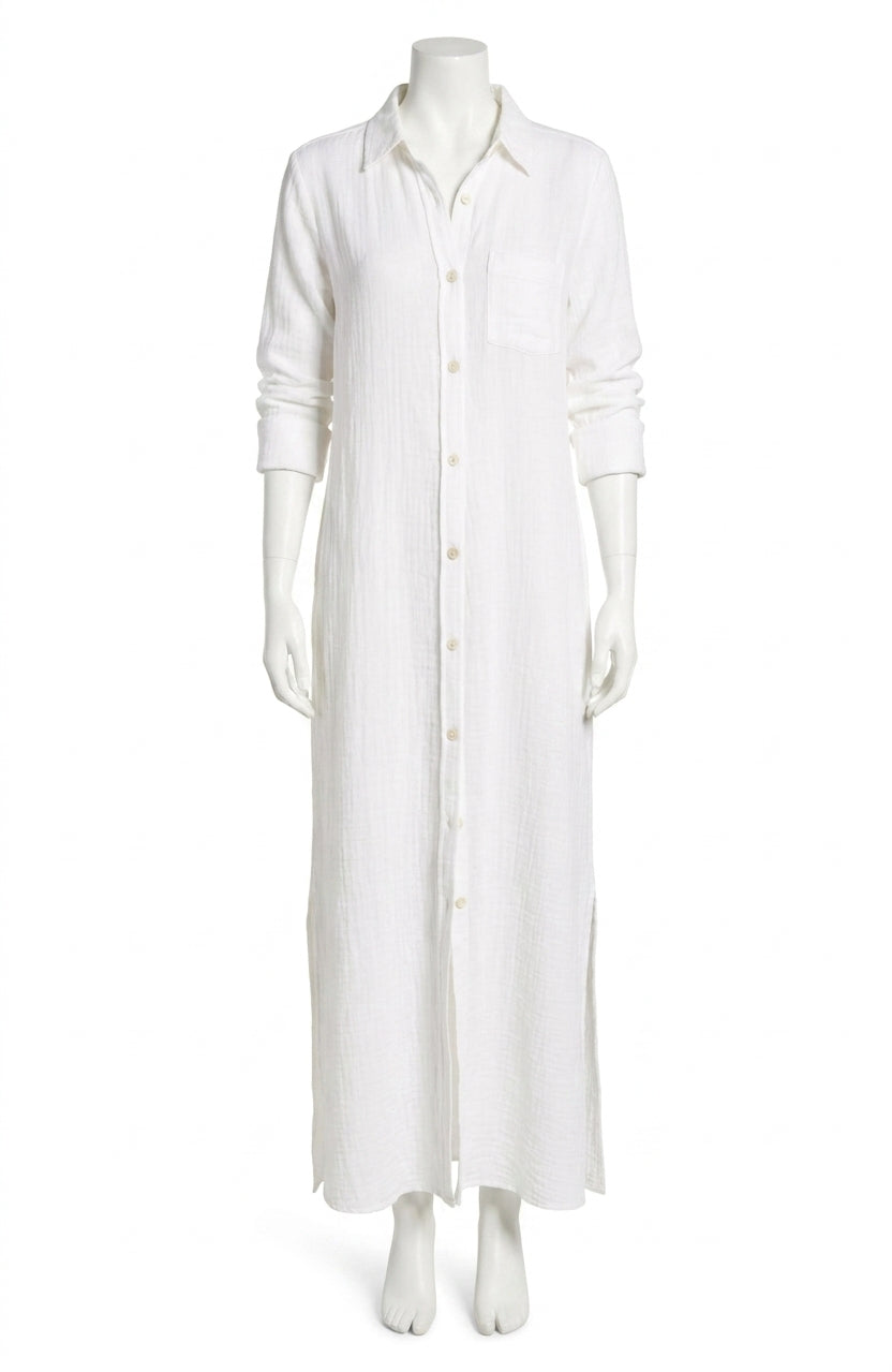 Dune Cotton Gauze Maxi Shirtdress In White