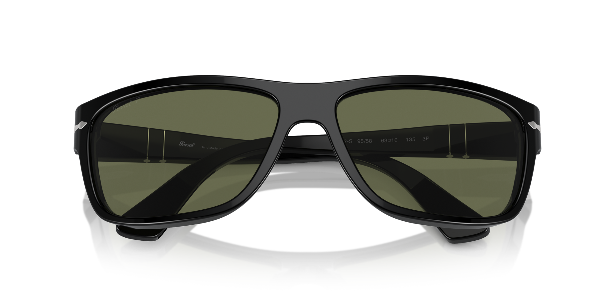 Persol Unisex Persol PO3342S 95/58 Sunglasses Acetate Black Green Squared Polarized