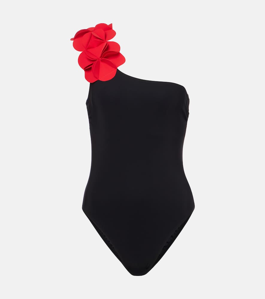 Tess floral-appliqué one-shoulder swimsuit