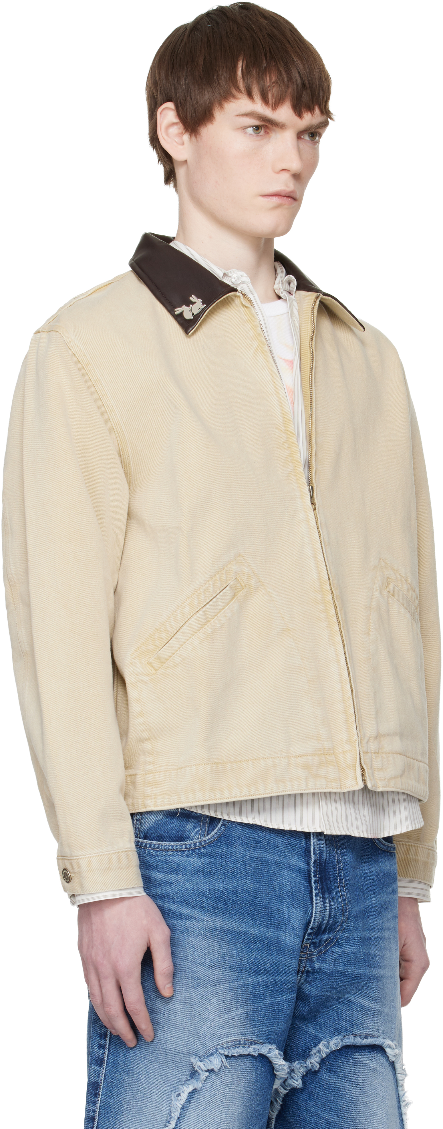 Beige 'Moto Rabbit Rides Again' Denim Jacket