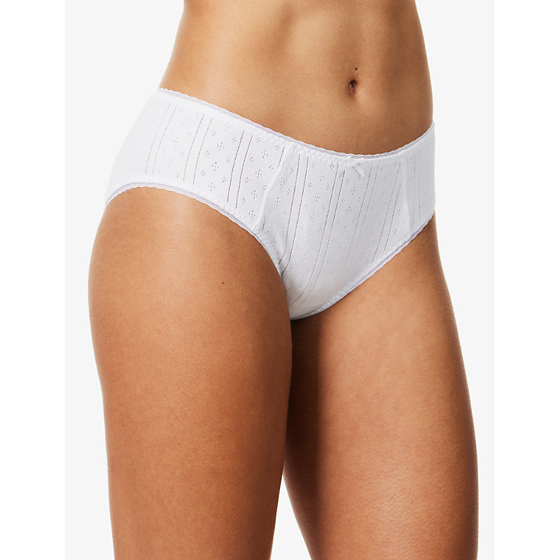 Womens 001 White The Cosy Pointelle-pattern Organic-cotton Briefs