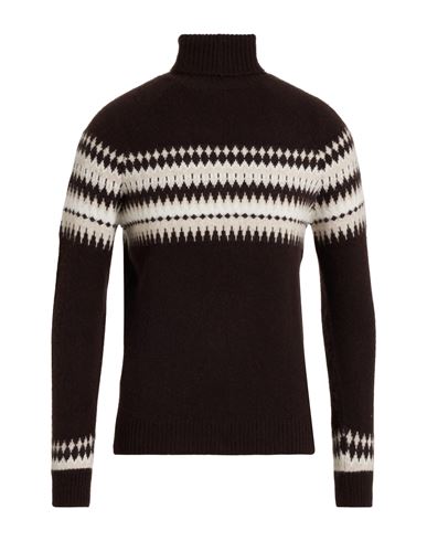 Man Turtleneck Chocolate brown Size M Cashmere, Silk, Polyester