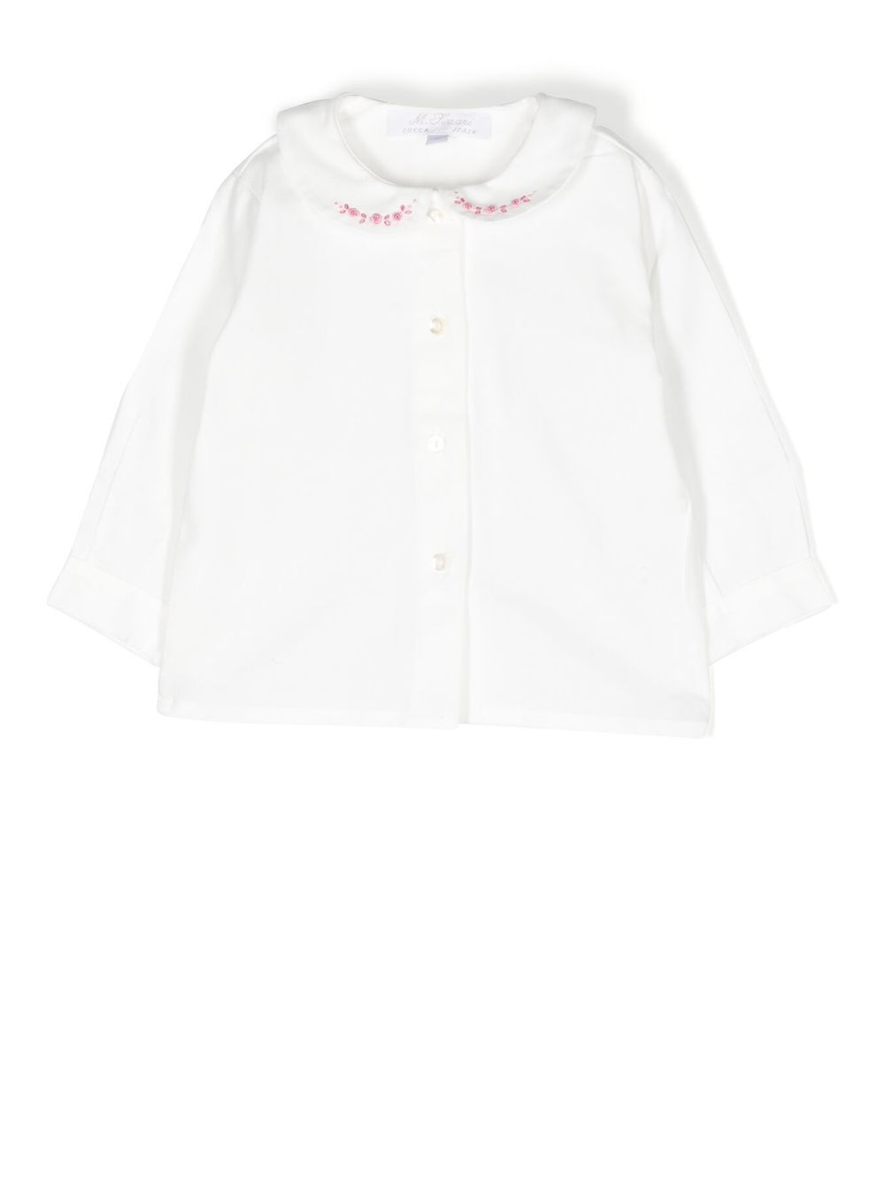 Floral-embroidered bib-collar shirt - White