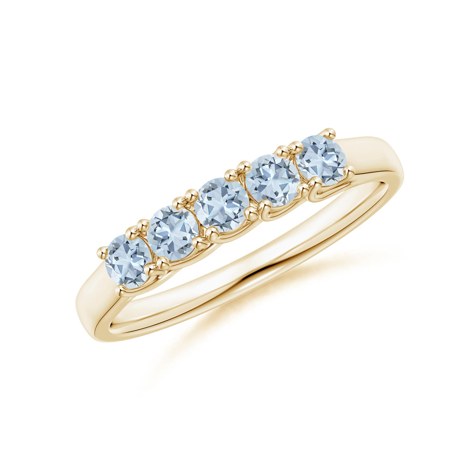 Angara 0.4 Carat Half Eternity Five Stone Aquamarine Wedding Ring in 14K Yellow Gold