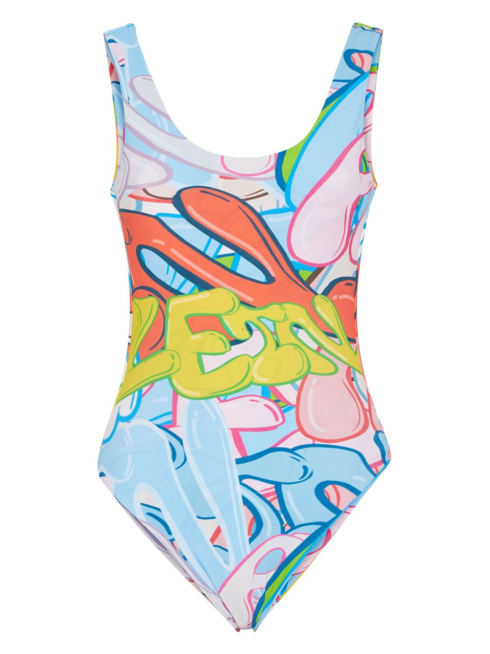 Graffiti-print stretch swimsuit - Blue