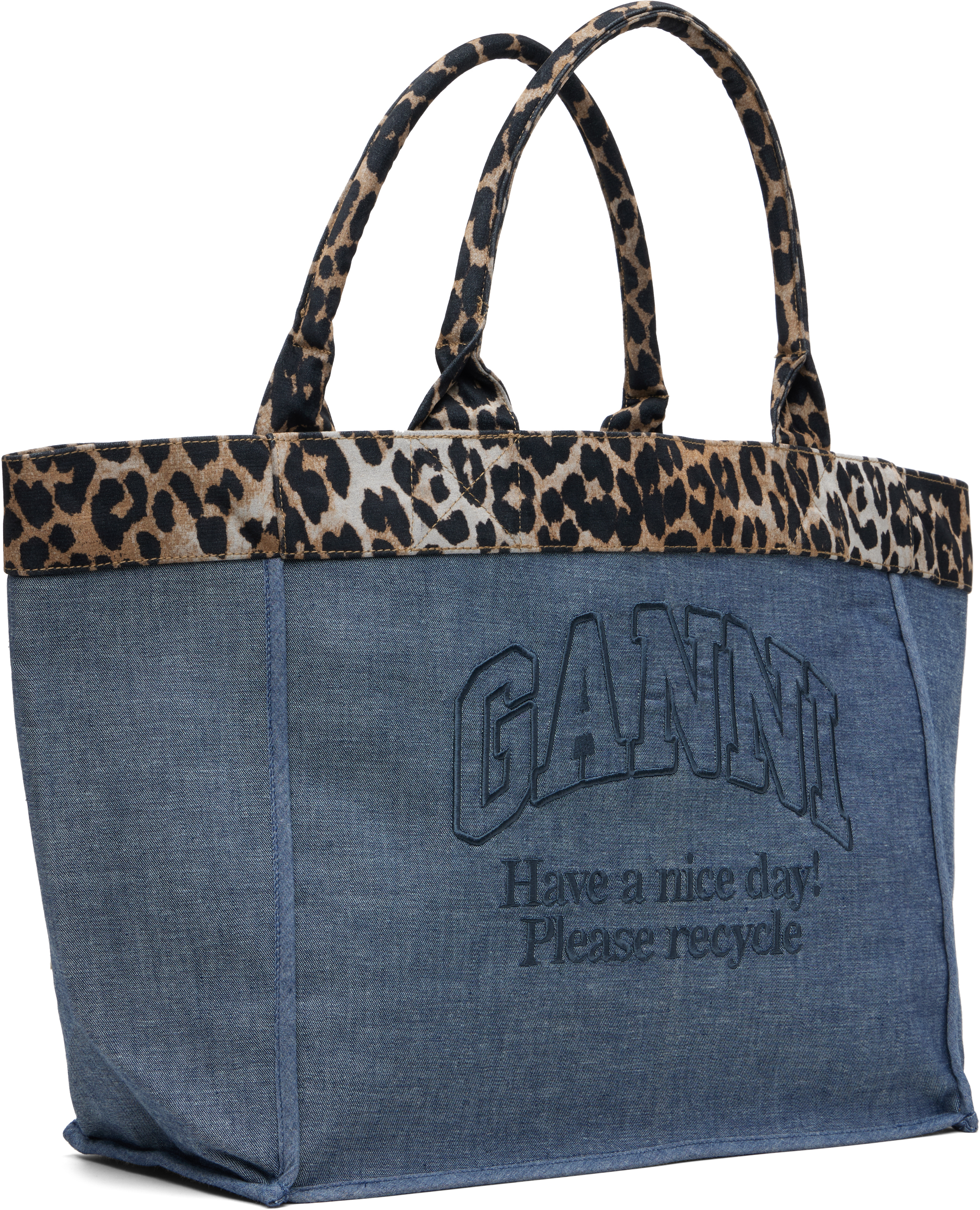 Blue & Beige Medium Trapeze Shopper Reversible Tote