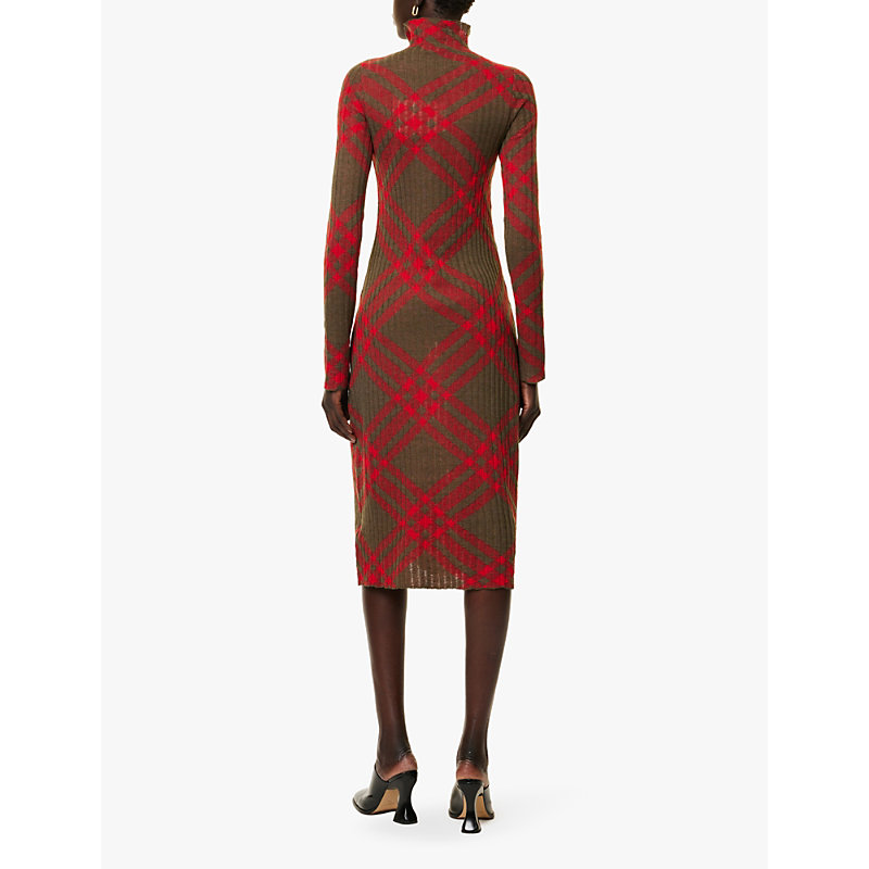 Womens Loch Ip Check Checked Long-sleeved Knitted Midi Dress