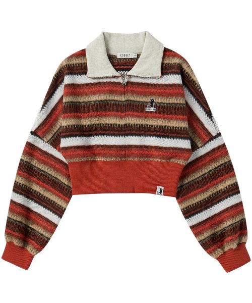 KNIT STRIPE HALF ZIP-UP ORANGE