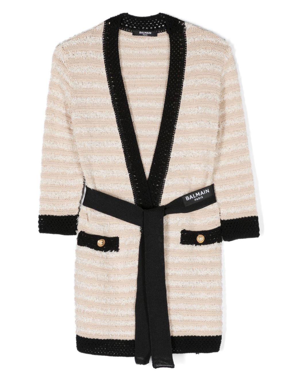 Belted striped cardigan - Neutrals