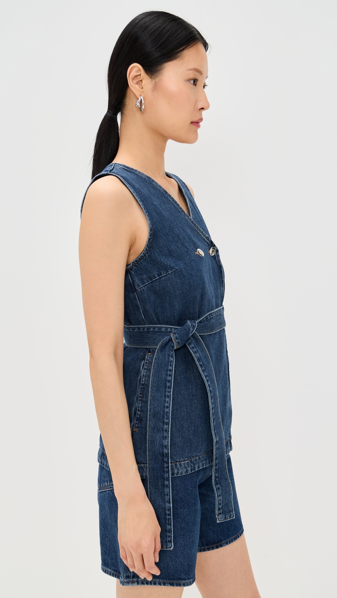 ALIGNE Jate Denim Wrap Waistcoat Vest Mid Blue