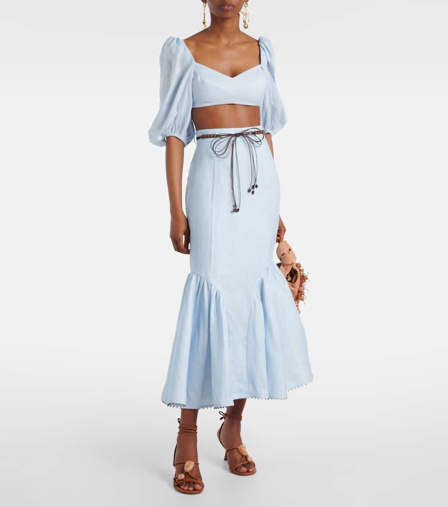 Rhiannon puff-sleeve linen crop top