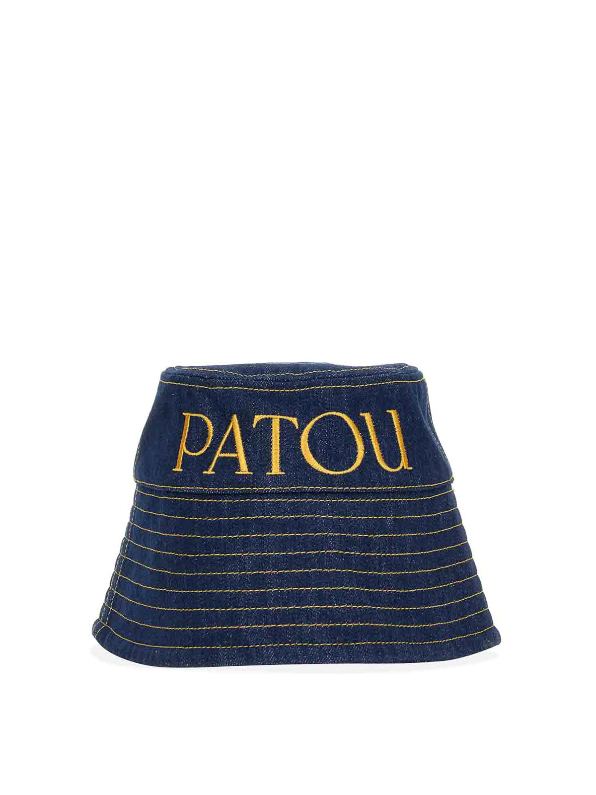 Embroidered-logo denim bucket hat - Blue