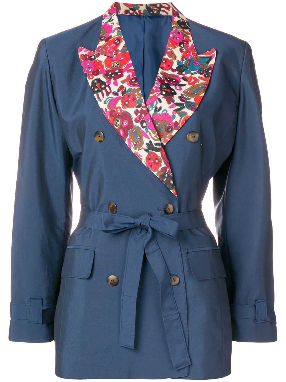 Floral detail tied blazer - Blue