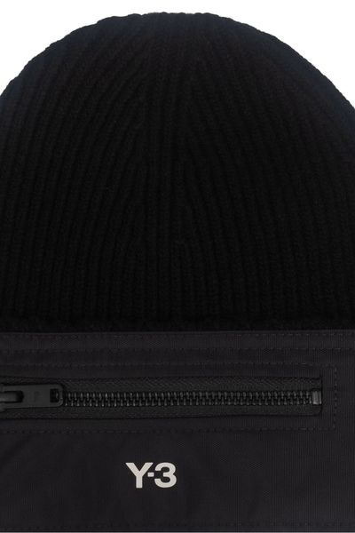 Y-3 Logo Printed Ribbed-Knit Beanie
