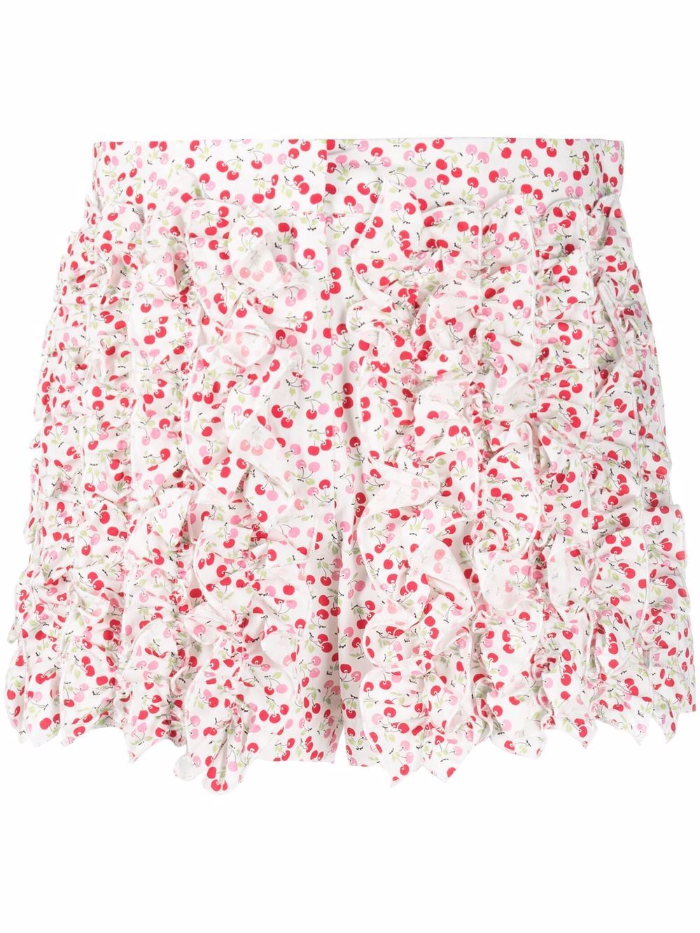 Cherry-print ruffled mini shorts - White