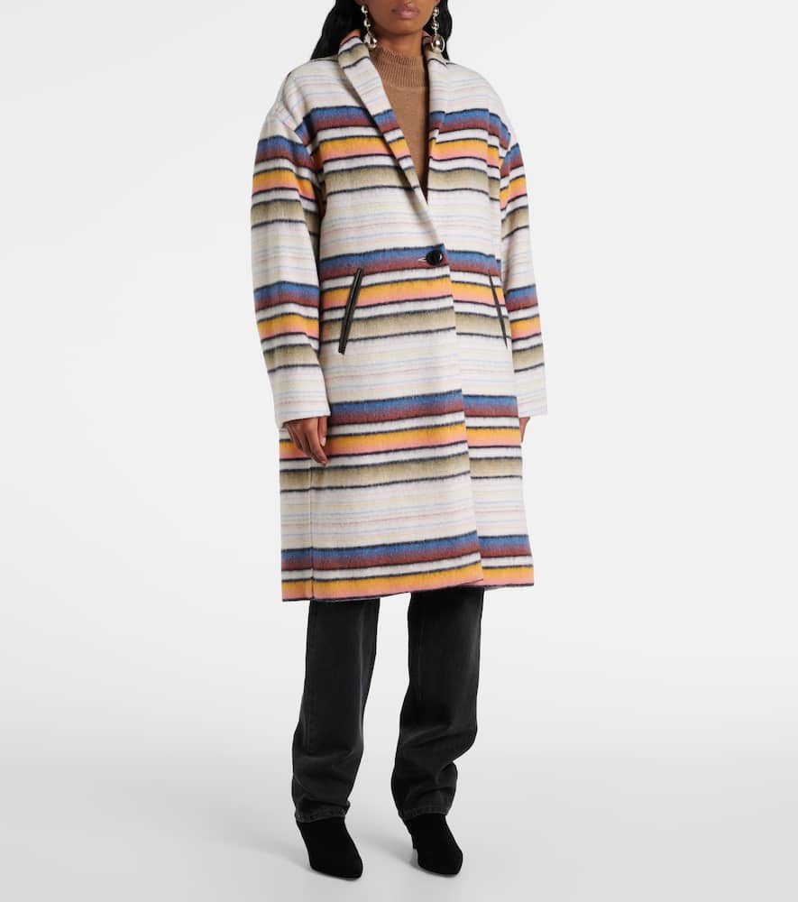 Striped wool-blend coat