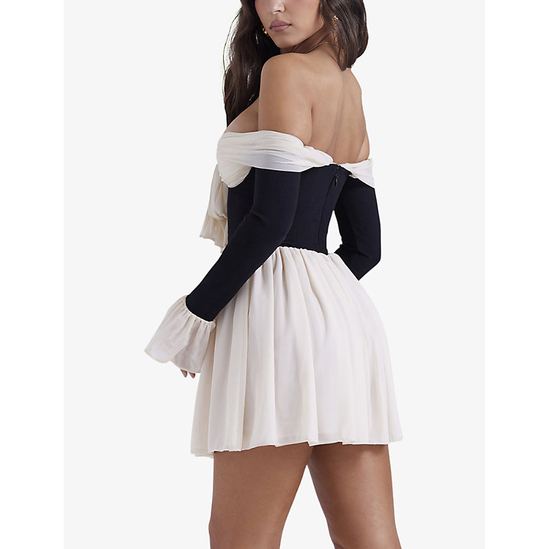 Womens Black And Cream Alana Off-the-shoulder Stretch-woven Mini Dress