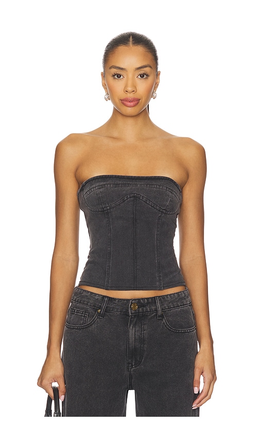 LIONESS Sweetness Strapless Top in Washed Onyx. XL also in XXS, XS, S