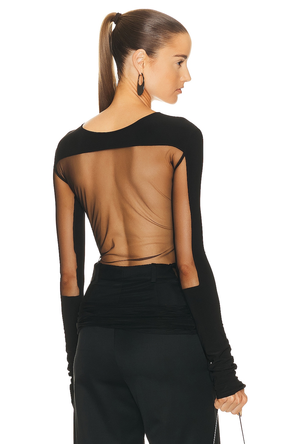 Grace Ling Square Sheer Cut Out Top in Black - Black.  S/M also in L-XL, L/XL