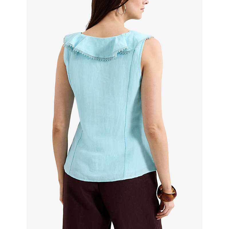 Womens Rhona Ruffle-Trim Linen-Blend Top