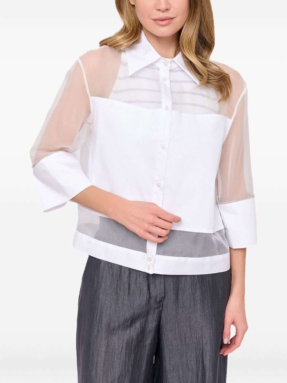 Sheer-panelled cotton shirt - White