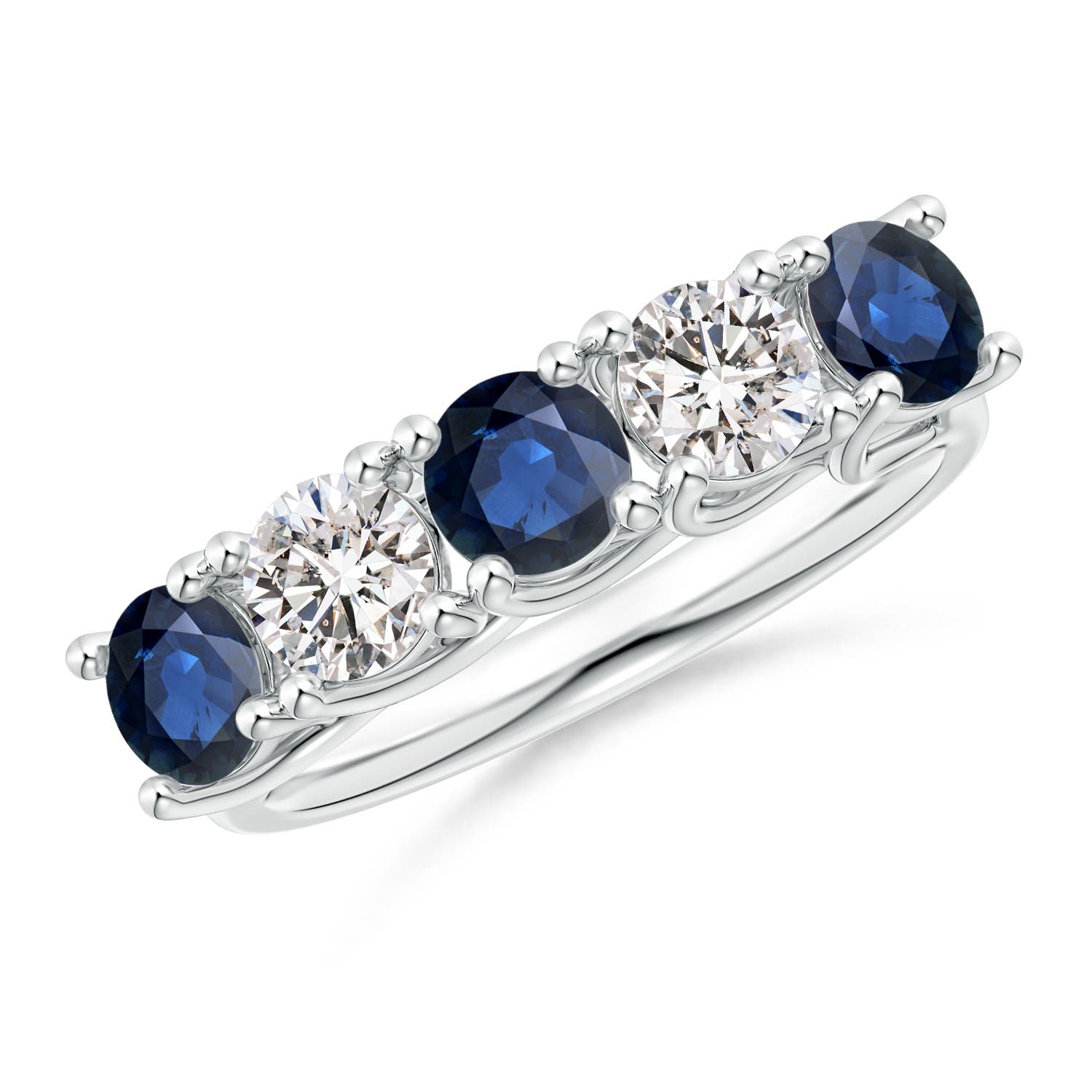 Angara 1.38 Carats Half Eternity Five Stone Sapphire and Diamond Wedding Band in 14K White Gold