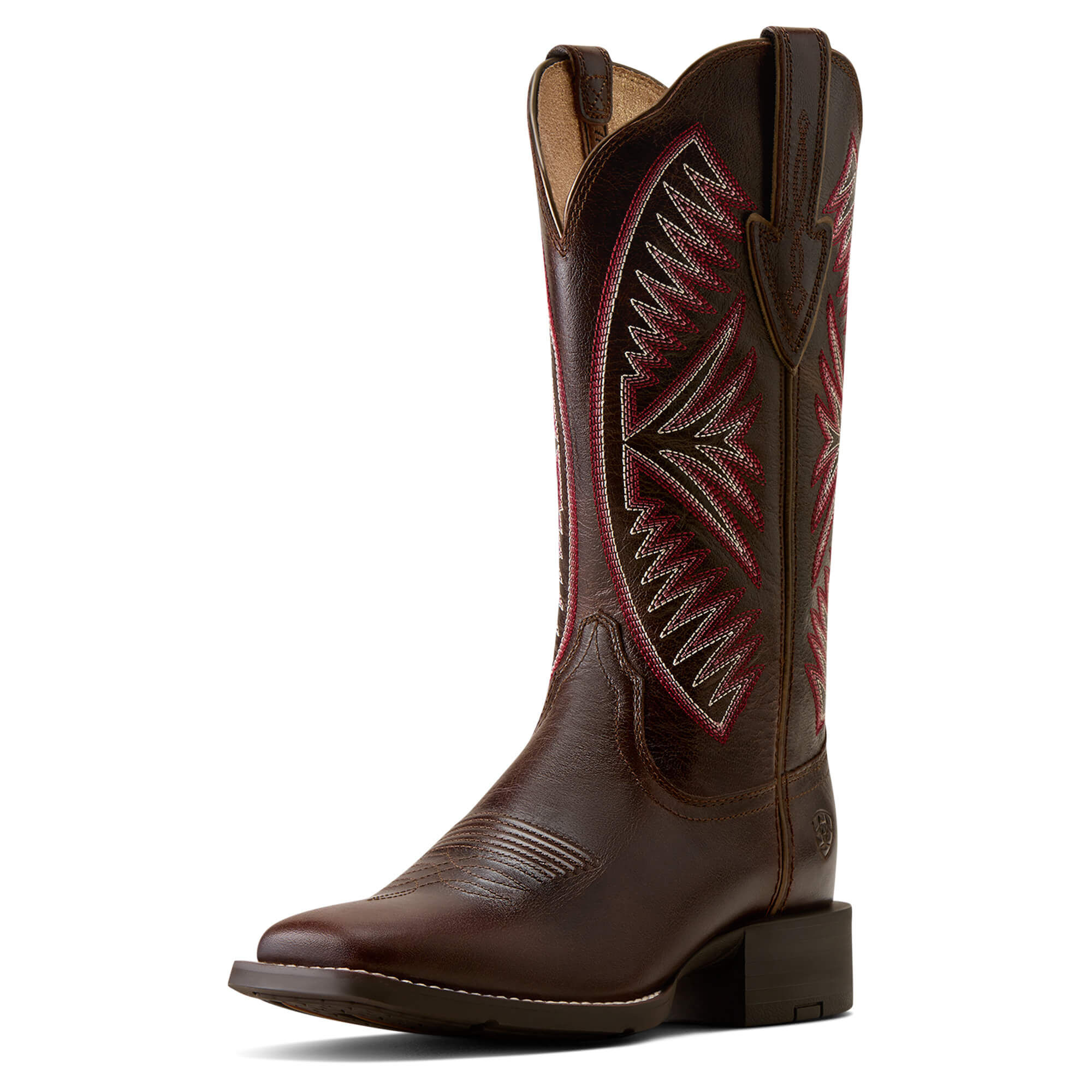 Women's Round Up Ruidoso Wide Square Toe Western Boots in Arizona Brown, B Medium Width, Size 3, by