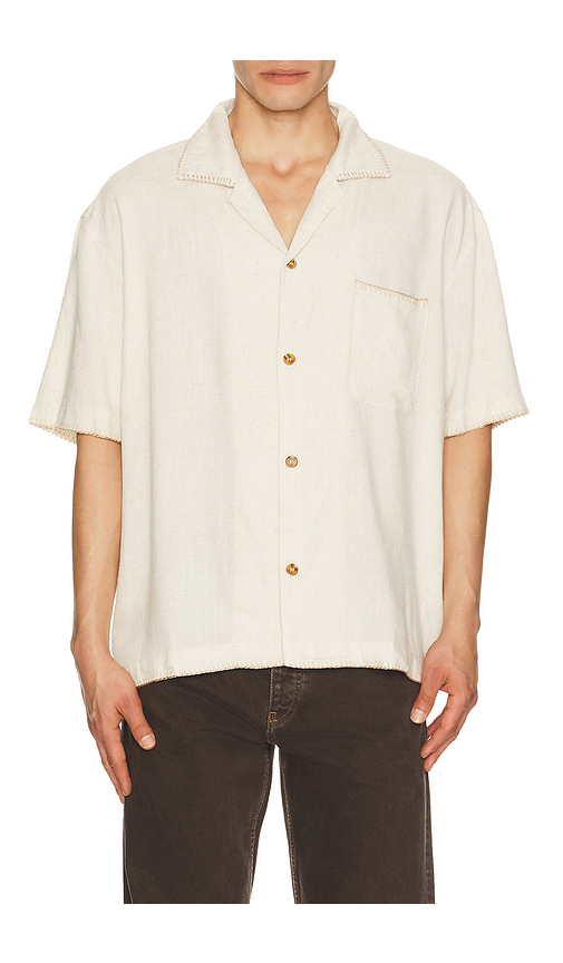 Rhythm Relaxed Whip Stitch Shirt in Cream. M. Also in S, L, XL/1X