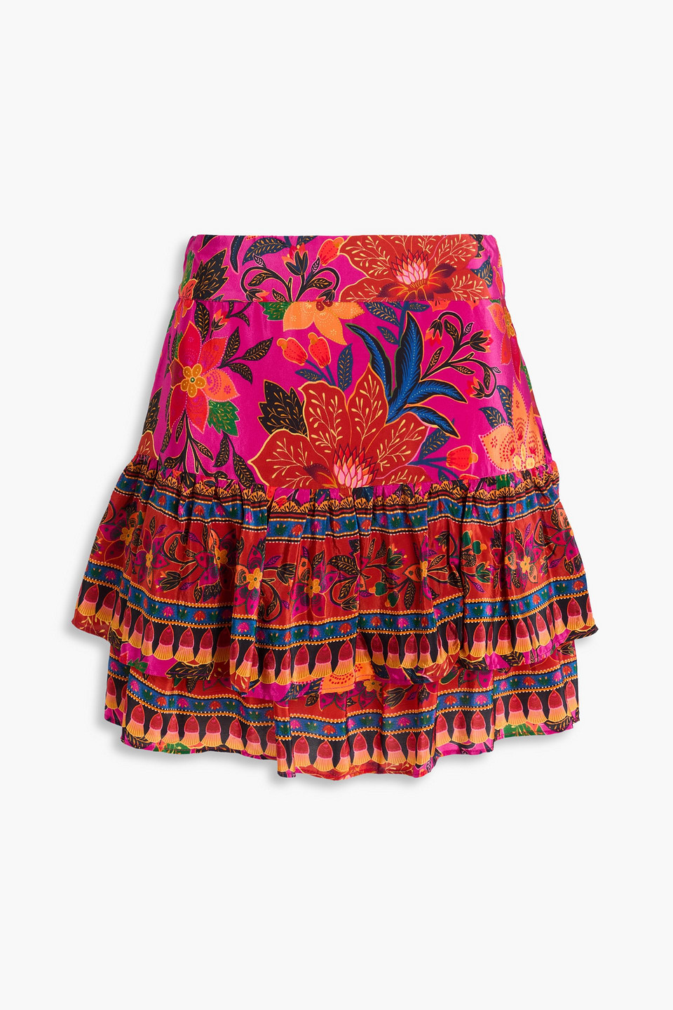 Tiered printed satin mini skirt - Purple - S