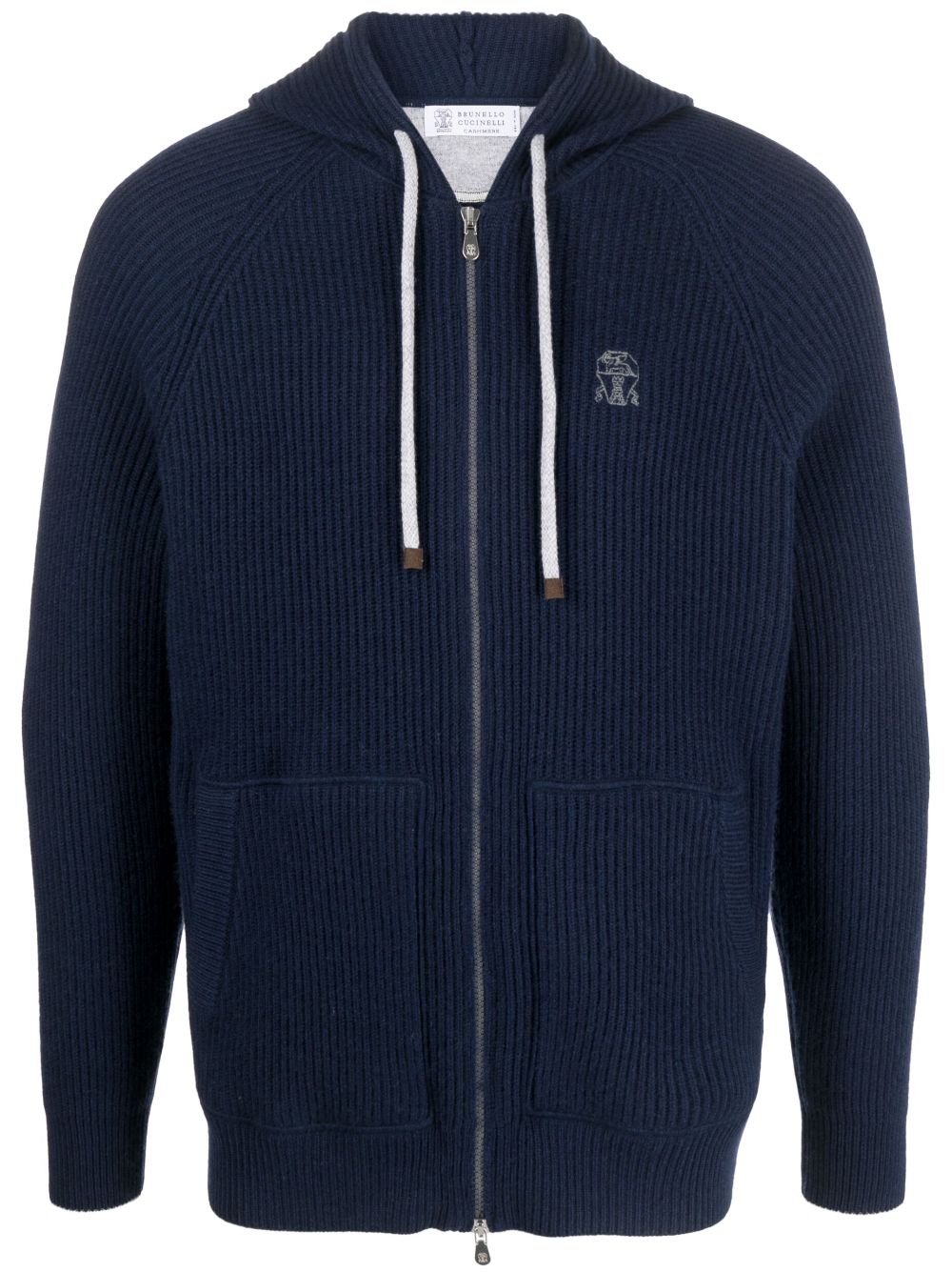 Logo-embroidered zip-up hoodie - Blue