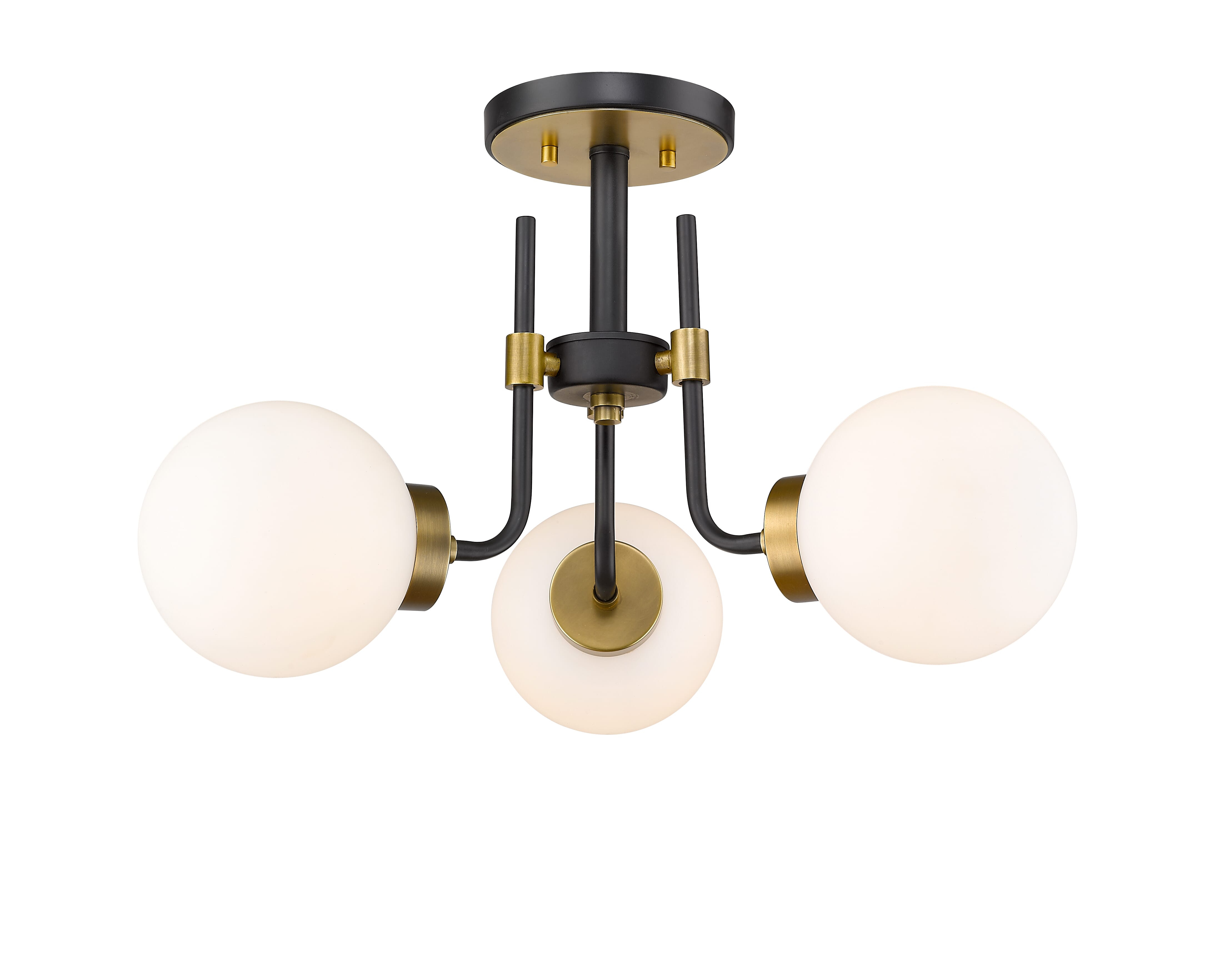 Parsons 3-Light Semi Flush Mount Ceiling Light In Matte Black With Olde Bra