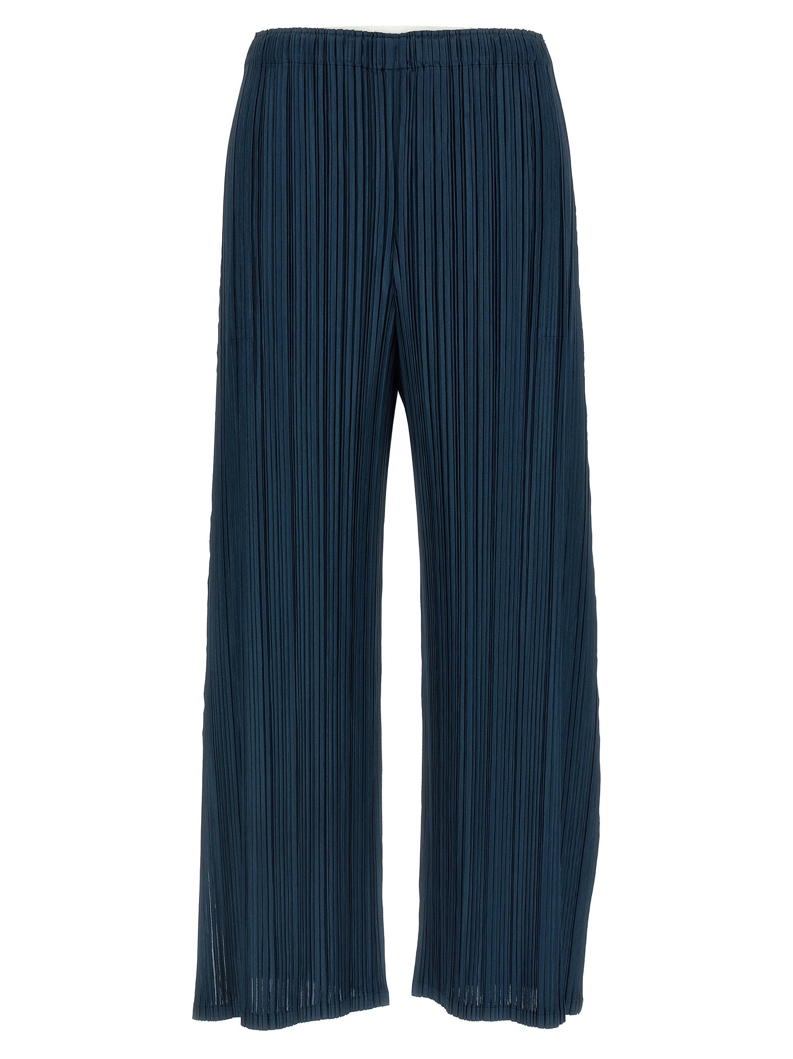 Pleated Polyester Trousers — Blue