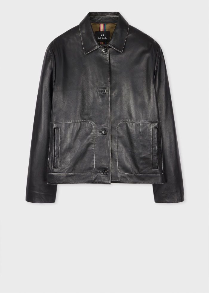 Women's Black Leather Contrast Stitch Jacket