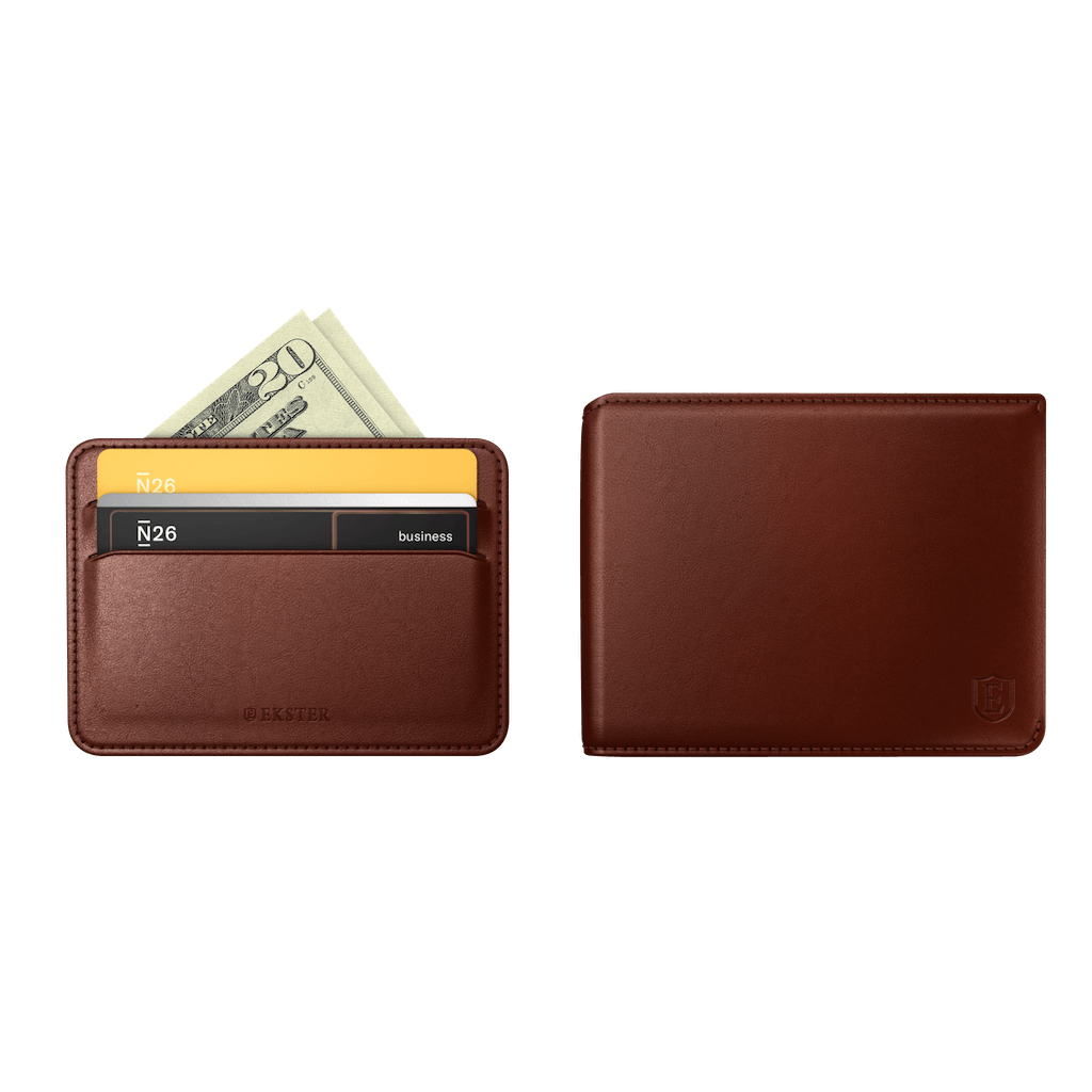 Bifold Wallet - Brown Smart Slim Bifold Wallet for Men Magnetic Cardholder Trackable Card Holder Premium Leather Wallet RFID Blocking