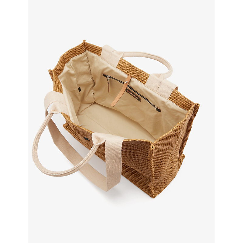 Womens Raw Sienna/ Natural East West Large Straw Tote bag 