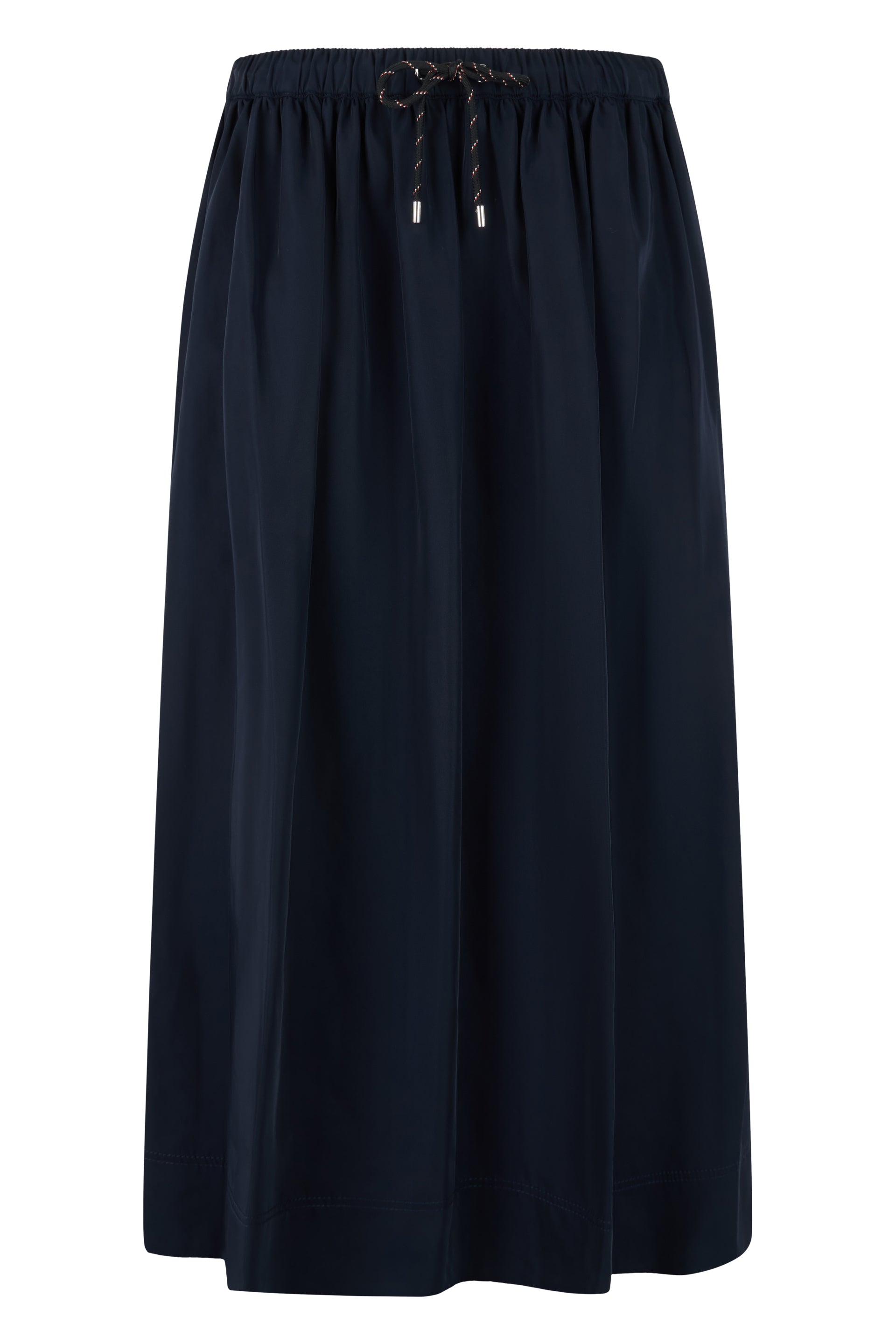 Bates Crinkled Taffeta Midi Skirt with Elastic Waist and Decorative Front Buttons