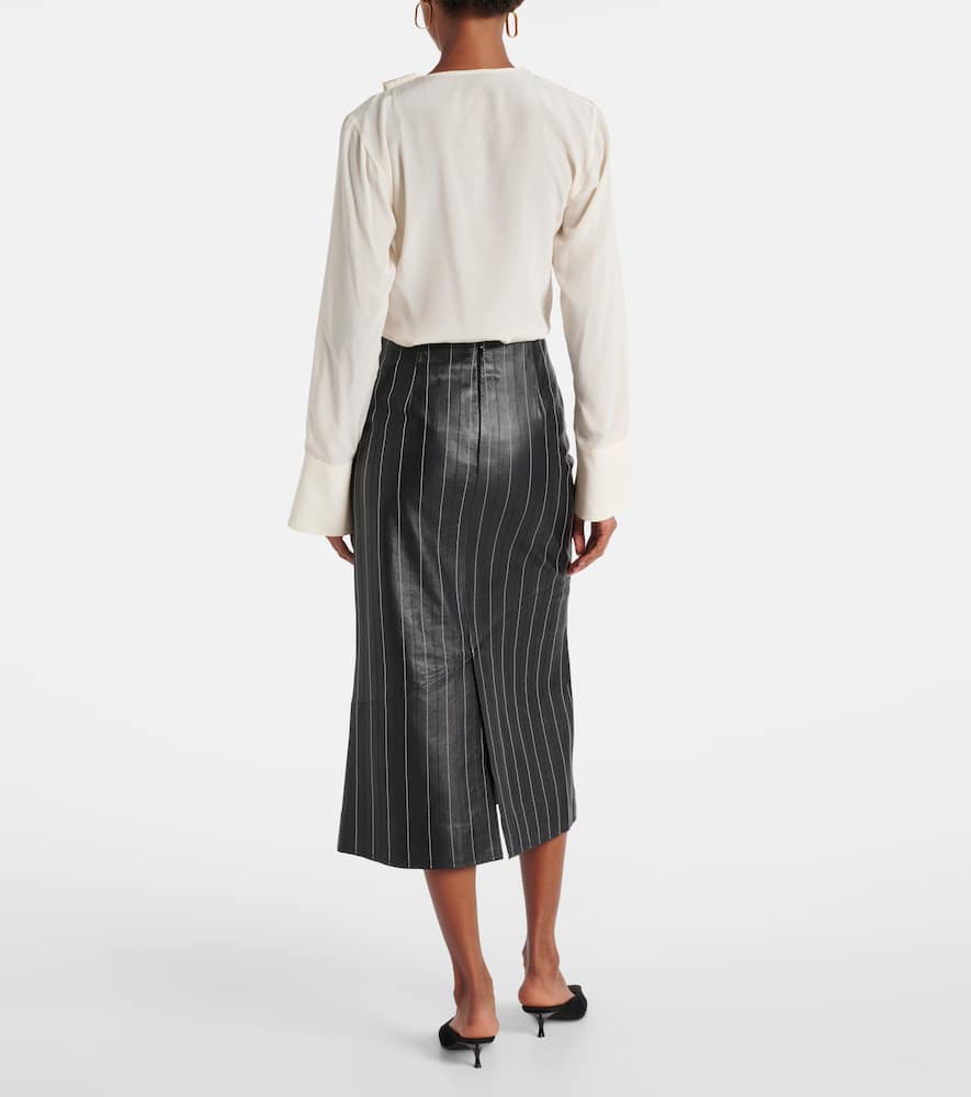 Embroidered leather midi skirt