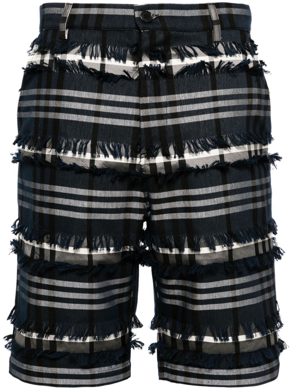 Check-print frayed shorts - Blue