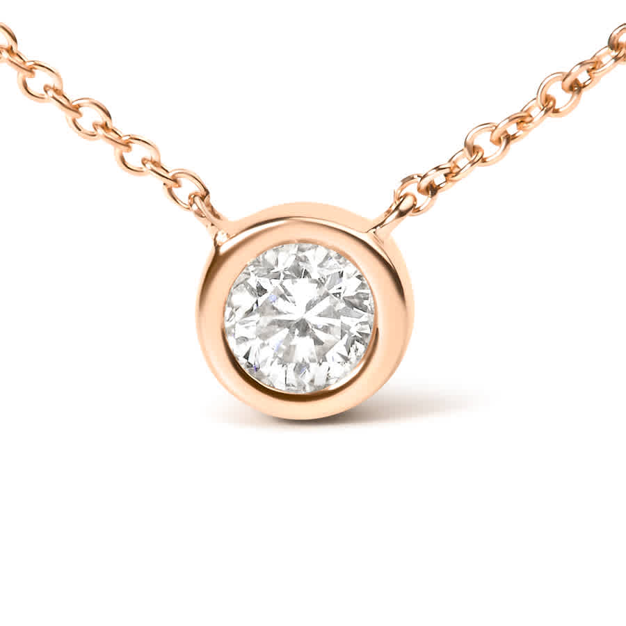 10K Rose Gold 1/3 Carat Round-Cut Diamond Modern Bezel-Set Solitaire 16''-18'' Pendant Necklace