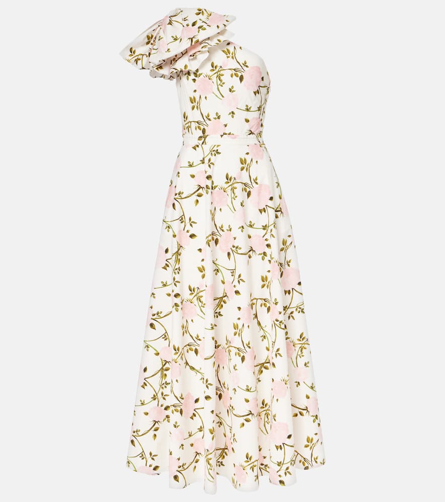 One-shoulder ruffled cotton cocktail dress