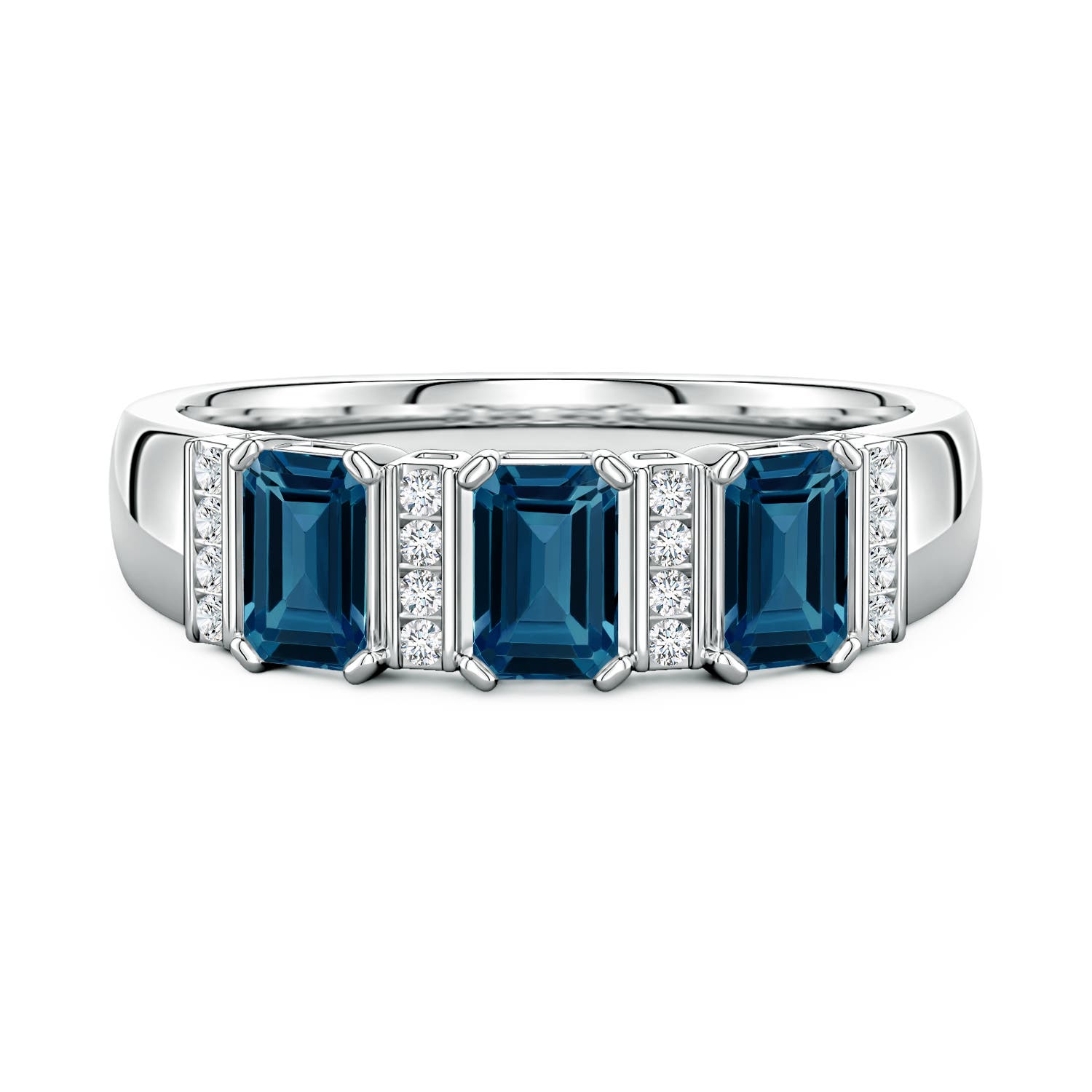Lee Harris x Angara 1.15 CTW London Blue Topaz and Diamond Modern Art Deco Inspired Semi Eternity Ring in Platinum