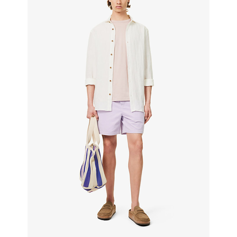 Mens Summer Lilac Brand-embroidered Drawstring Corduroy Shorts 