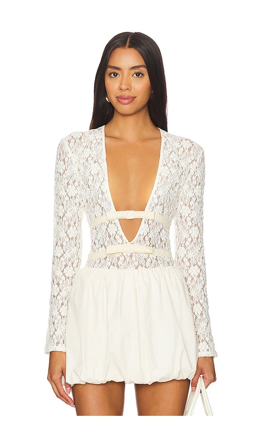 Yuhan Wang Ribbon Tied Lace Top in Ivory.  S. Also in