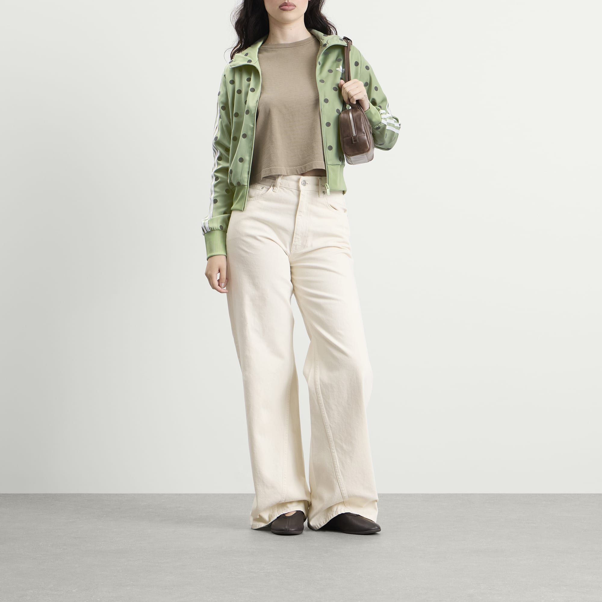 Women's Satin Polka Dots Track Top in Magic Lime