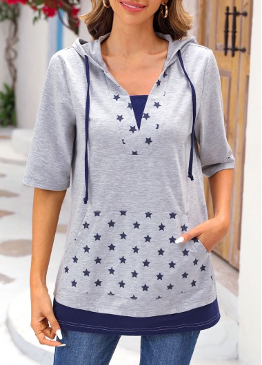 Modlily Light Grey Marl Star Print T Shirt