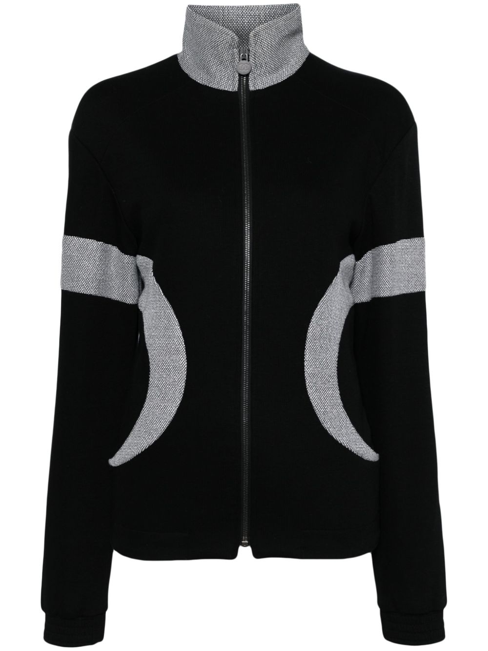 2000s ribbed-knit panelled cardigan - Black