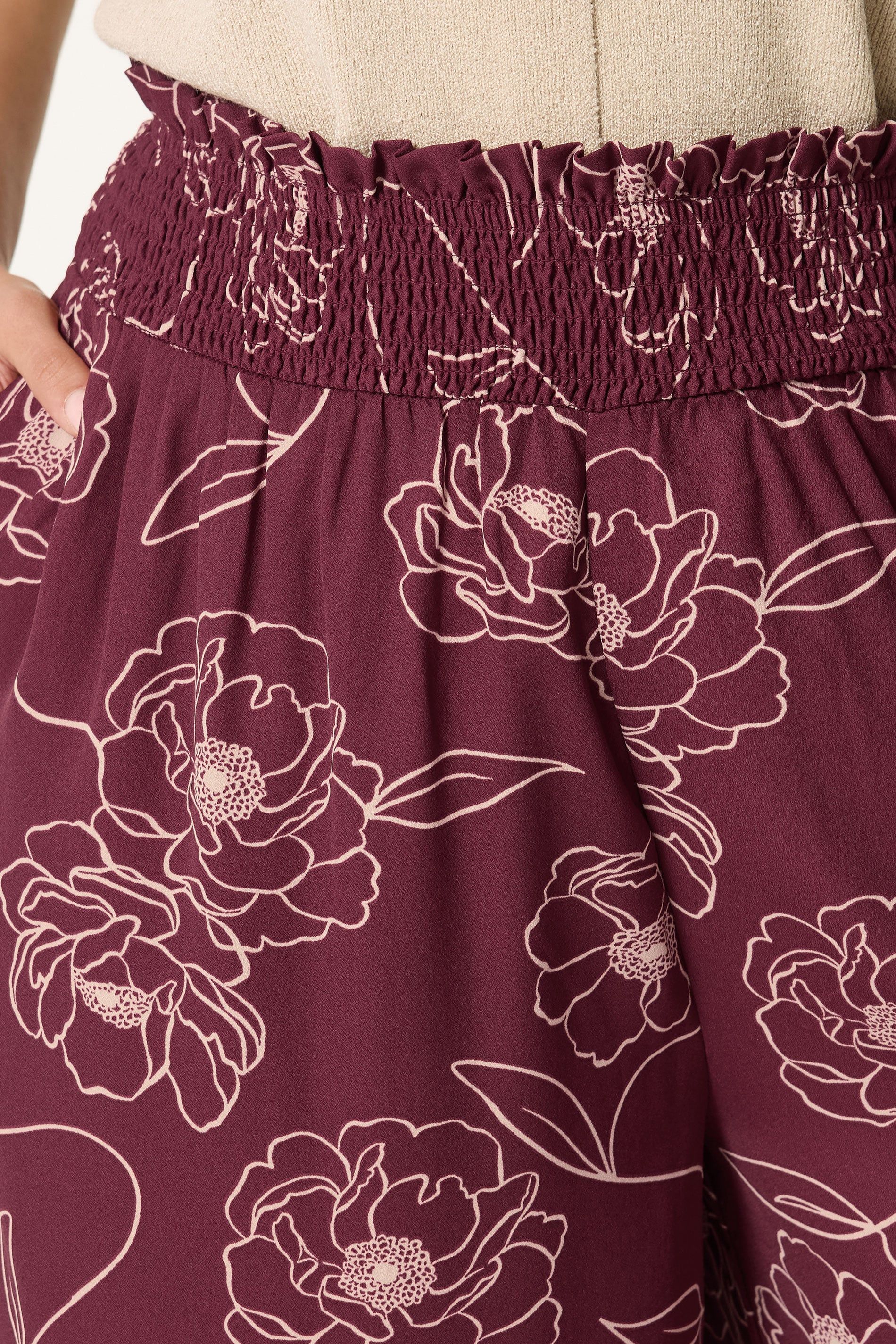 Yours Women's Floral Wide Leg Trousers in Burgundy